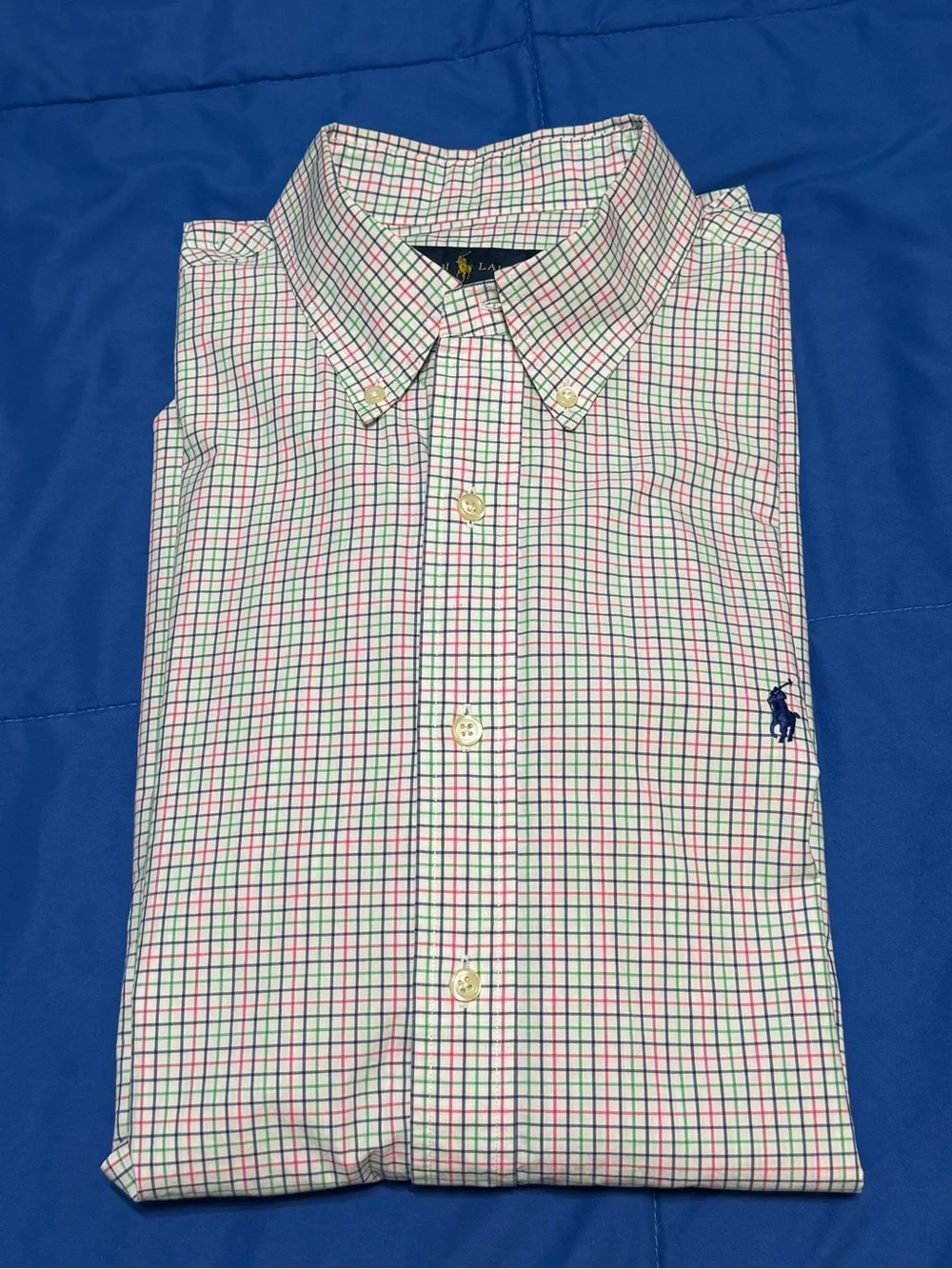 Polo by Ralph Lauren White Button-Down Shirt with Blue & Pink Check